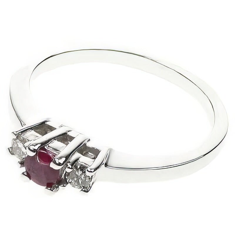 0.45 CT Round Cut Rubies &amp; Diamonds - Three Stone Ring - Primestyle.com