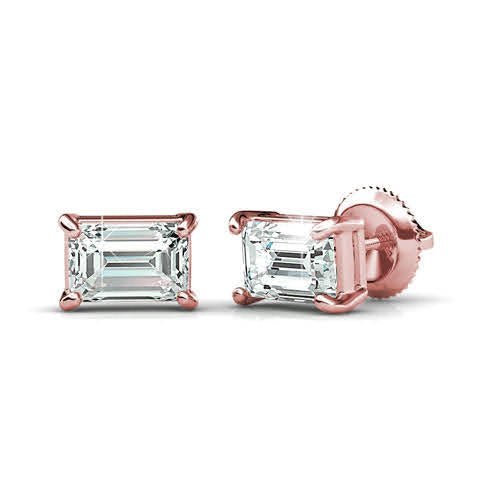 0.50 - 3.00 CT Emerald Cut Natural Diamonds - Stud Earrings - Primestyle.com