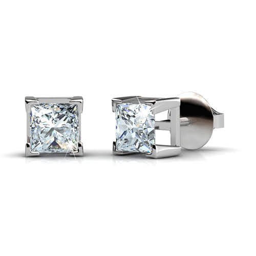 0.50-3.00 CT Princess Cut Natural Diamonds - Stud Earrings