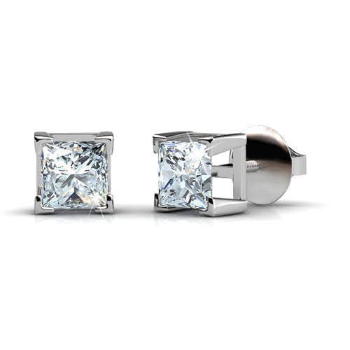0.50-3.00 CT Princess Cut Natural Diamonds - Stud Earrings