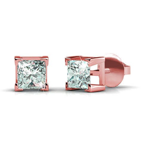 0.50-3.00 CT Princess Cut Natural Diamonds - Stud Earrings