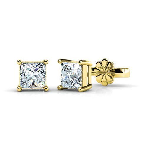 0.50 - 3.00 CT Princess Cut Natural Diamonds - Stud Earrings - Primestyle.com