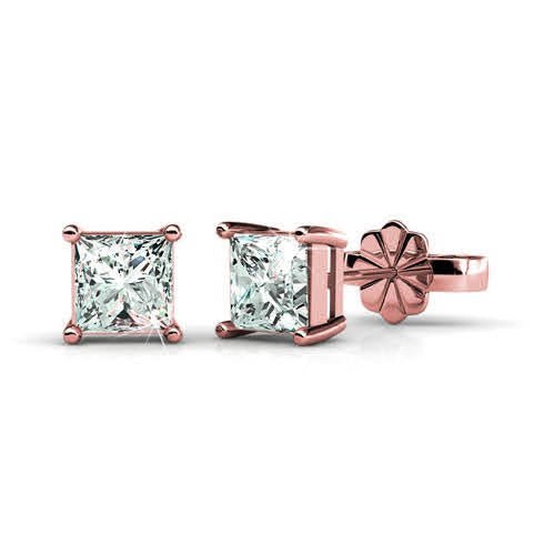 0.50 - 3.00 CT Princess Cut Natural Diamonds - Stud Earrings - Primestyle.com