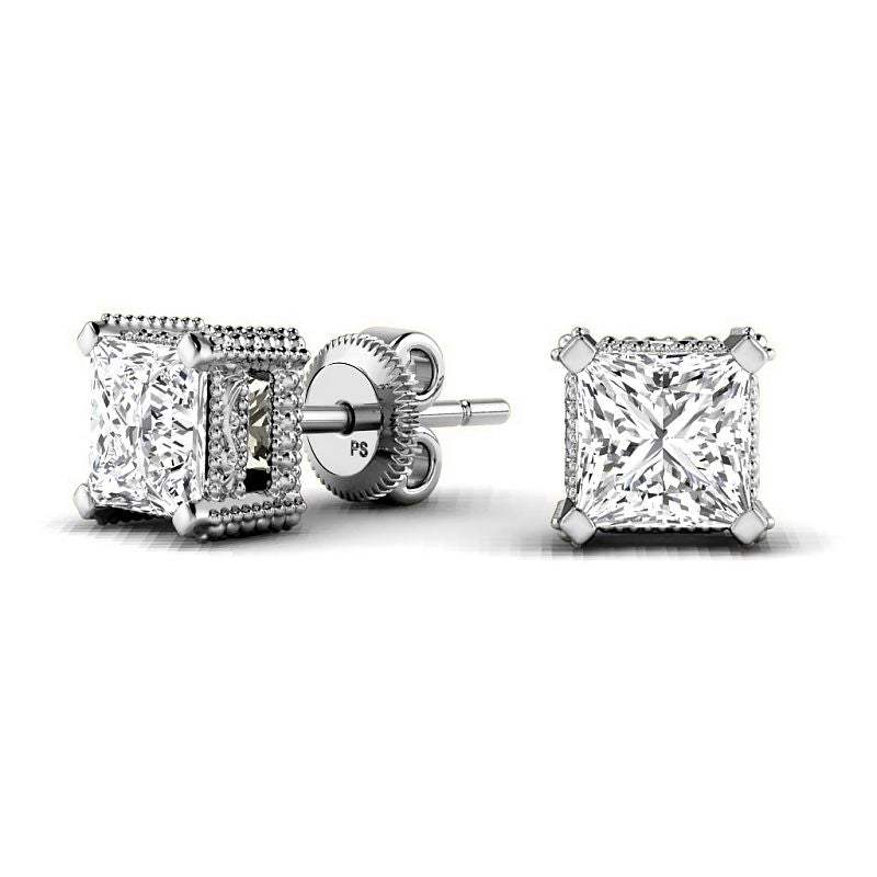 0.60-5.00 CT Princess Cut Diamonds - Stud Earrings