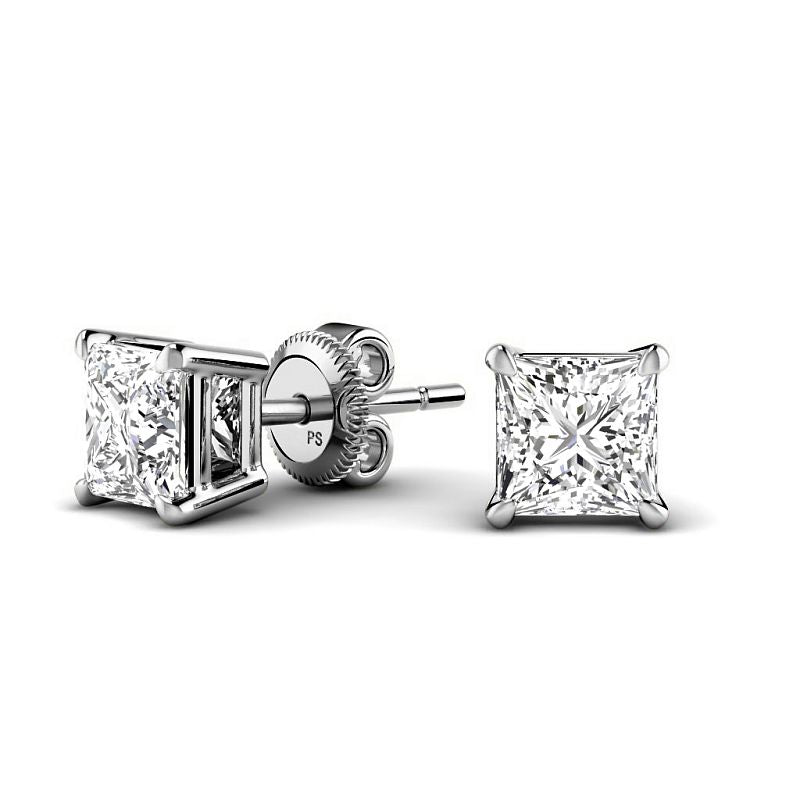 0.60-5.00 CT Princess Cut Diamonds - Stud Earrings