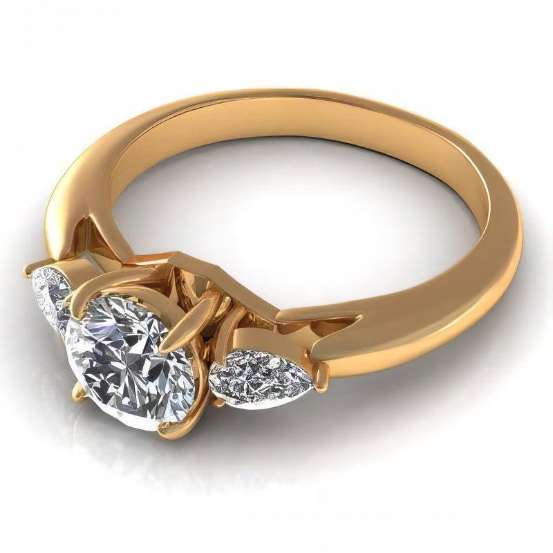 0.65-1.30 CT Pear & Round Cut Natural Diamonds - Three Stone Rings