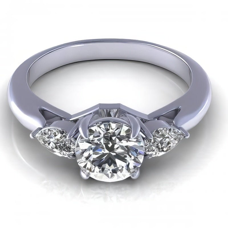 0.65-1.30 CT Pear &amp; Round Cut Diamonds - Three Stone Ring - Primestyle.com