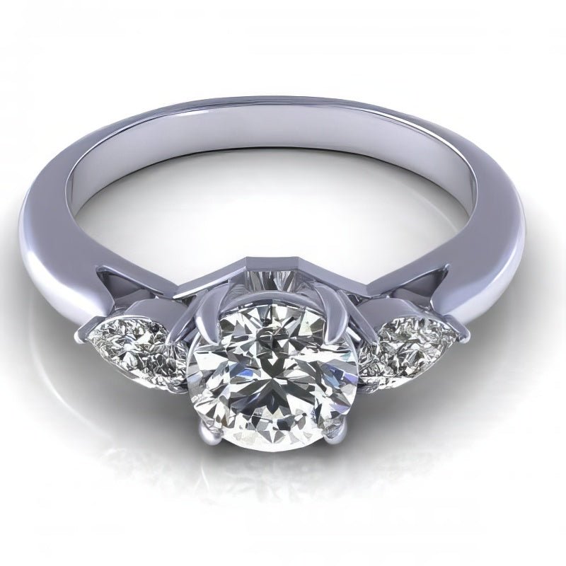 0.65 - 1.30 CT Pear & Round Cut Natural Diamonds - Three Stone Rings - Primestyle.com