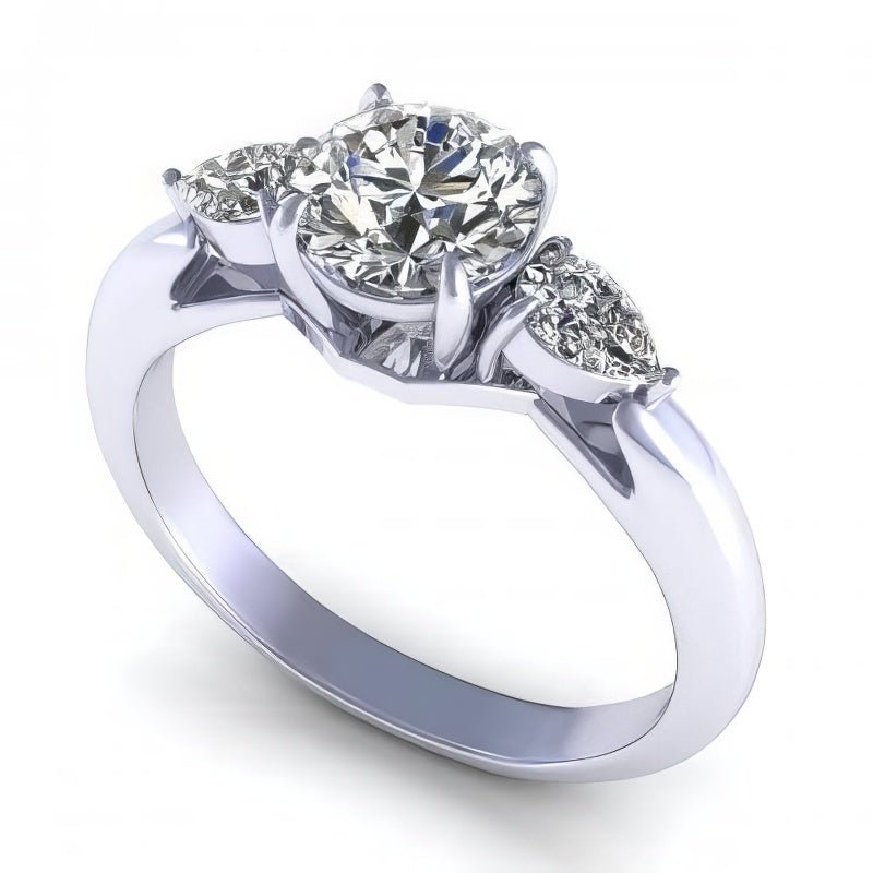 0.65-1.30 CT Pear &amp; Round Cut Diamonds - Three Stone Ring - Primestyle.com