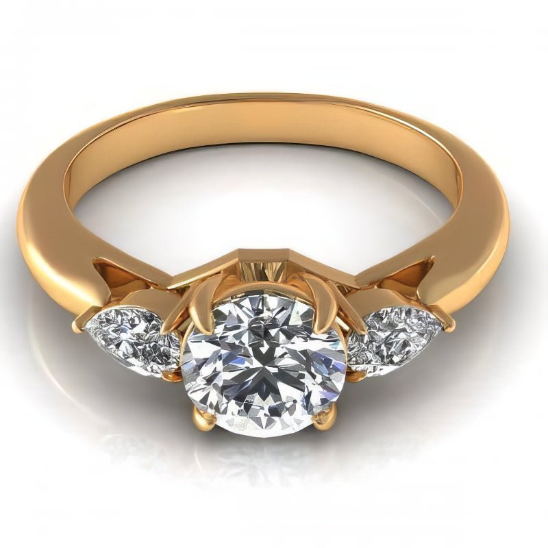 0.65-1.30 CT Pear &amp; Round Cut Diamonds - Three Stone Ring - Primestyle.com