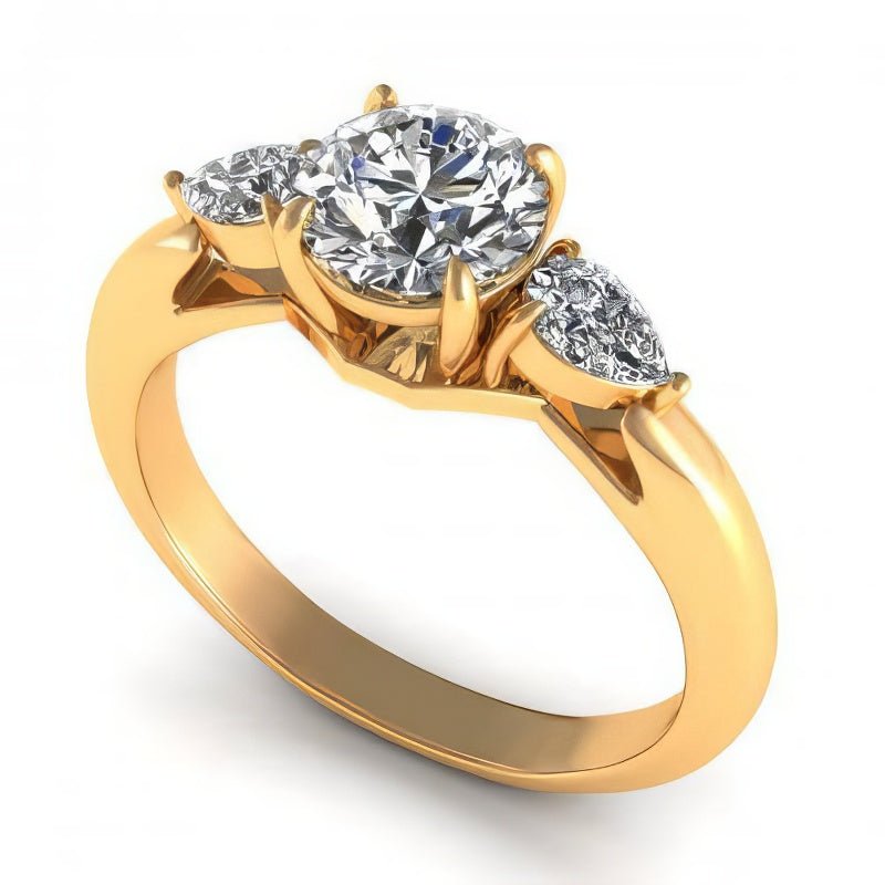 0.65-1.30 CT Pear &amp; Round Cut Diamonds - Three Stone Ring - Primestyle.com