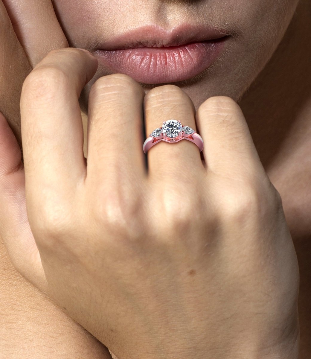 0.65-1.30 CT Pear & Round Cut Diamonds - Three Stone Ring