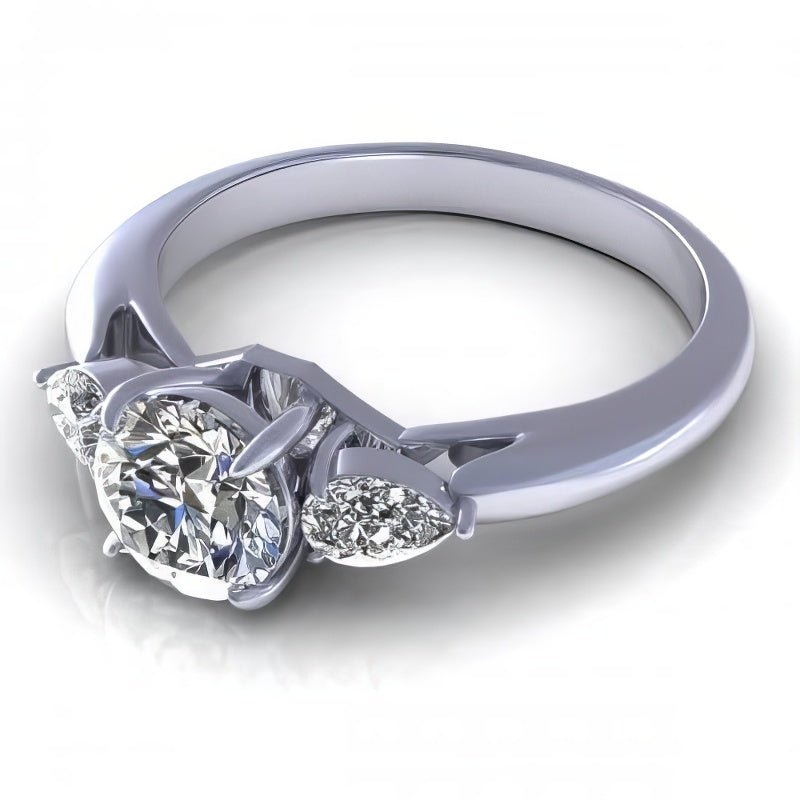 0.65-1.30 CT Pear &amp; Round Cut Diamonds - Three Stone Ring - Primestyle.com