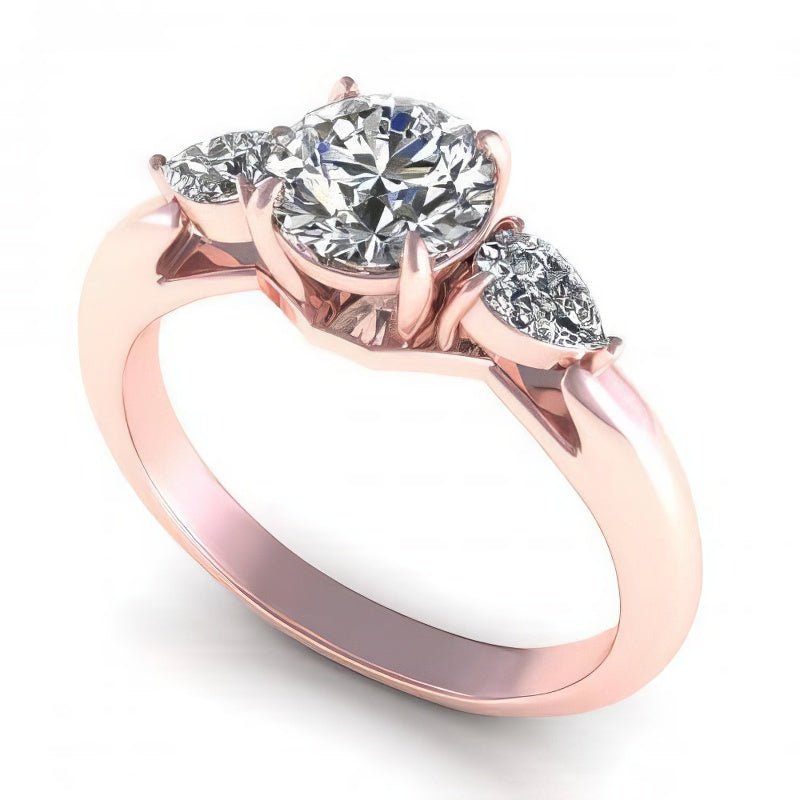 0.65 - 1.30 CT Pear & Round Cut Natural Diamonds - Three Stone Rings - Primestyle.com