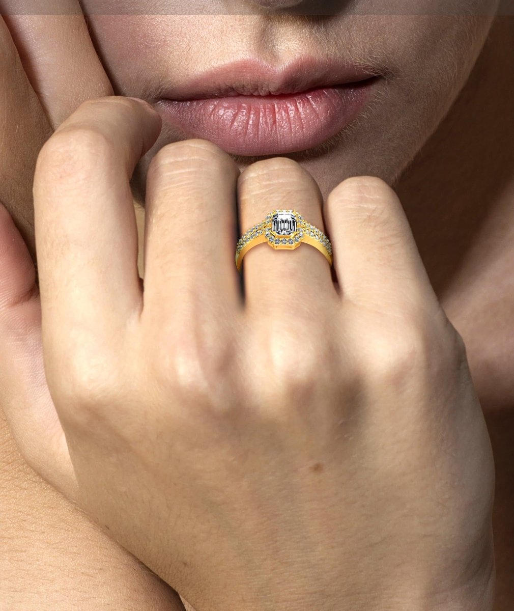 0.65-1.80 CT Emerald & Round Cut Natural Diamonds - Halo Rings