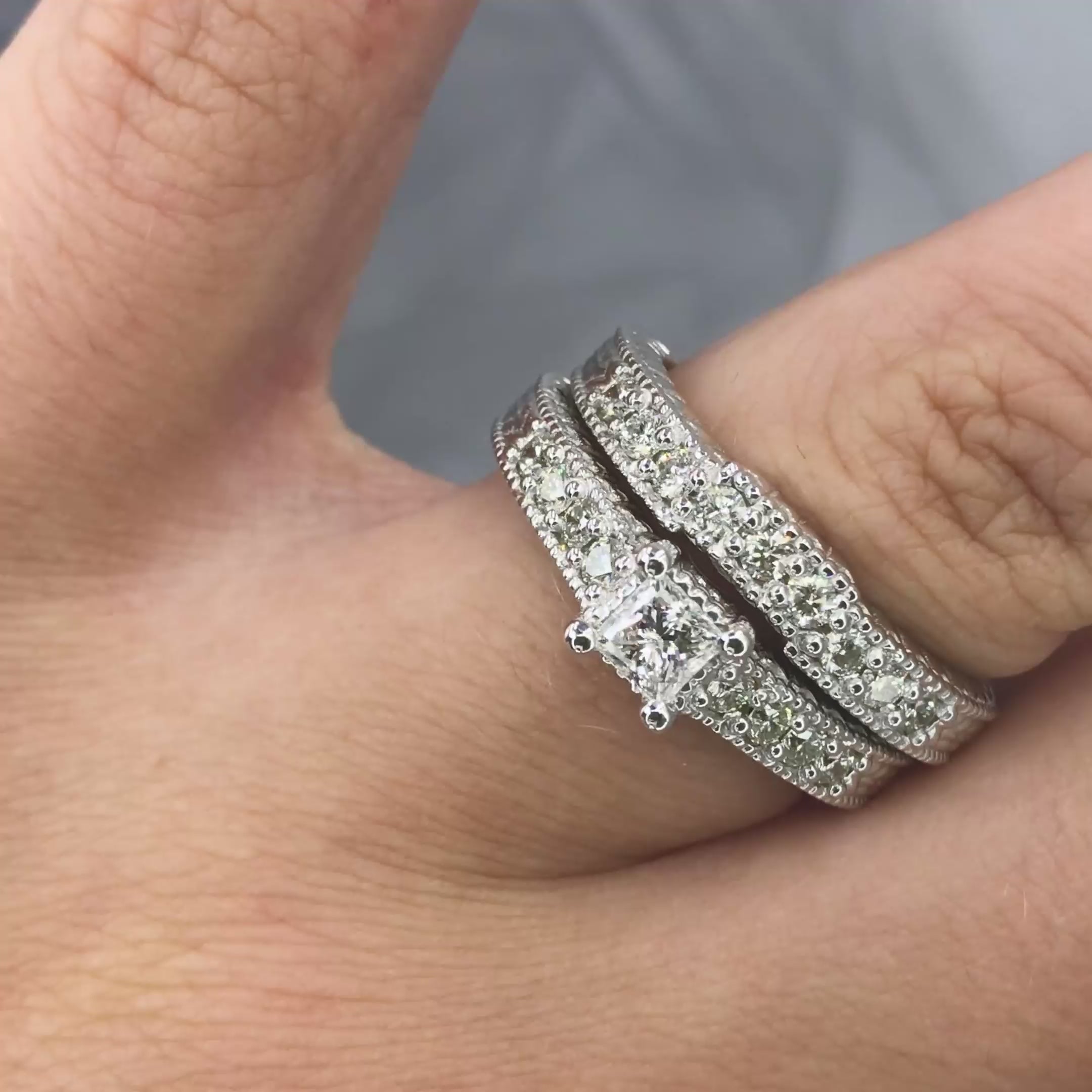 Risk-Free 1.00 CT Round Cut Diamond Bridal Set in 14KT White Gold
