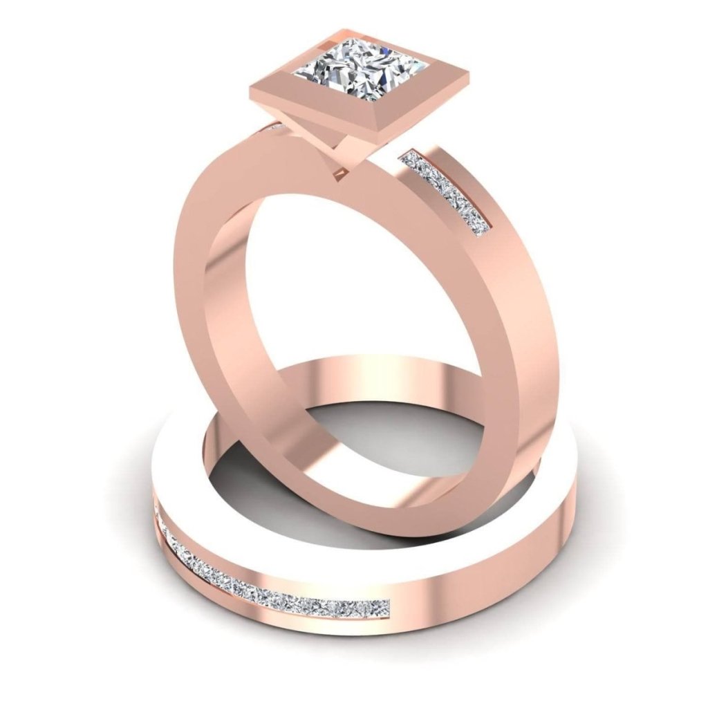 0.80 - 1.95 CT Princess & Round Cut Natural Diamonds - Bridal Set - Primestyle.com