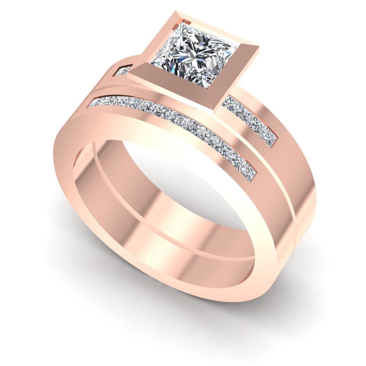 0.80-1.95 CT Princess & Round Cut Diamonds - Bridal Set