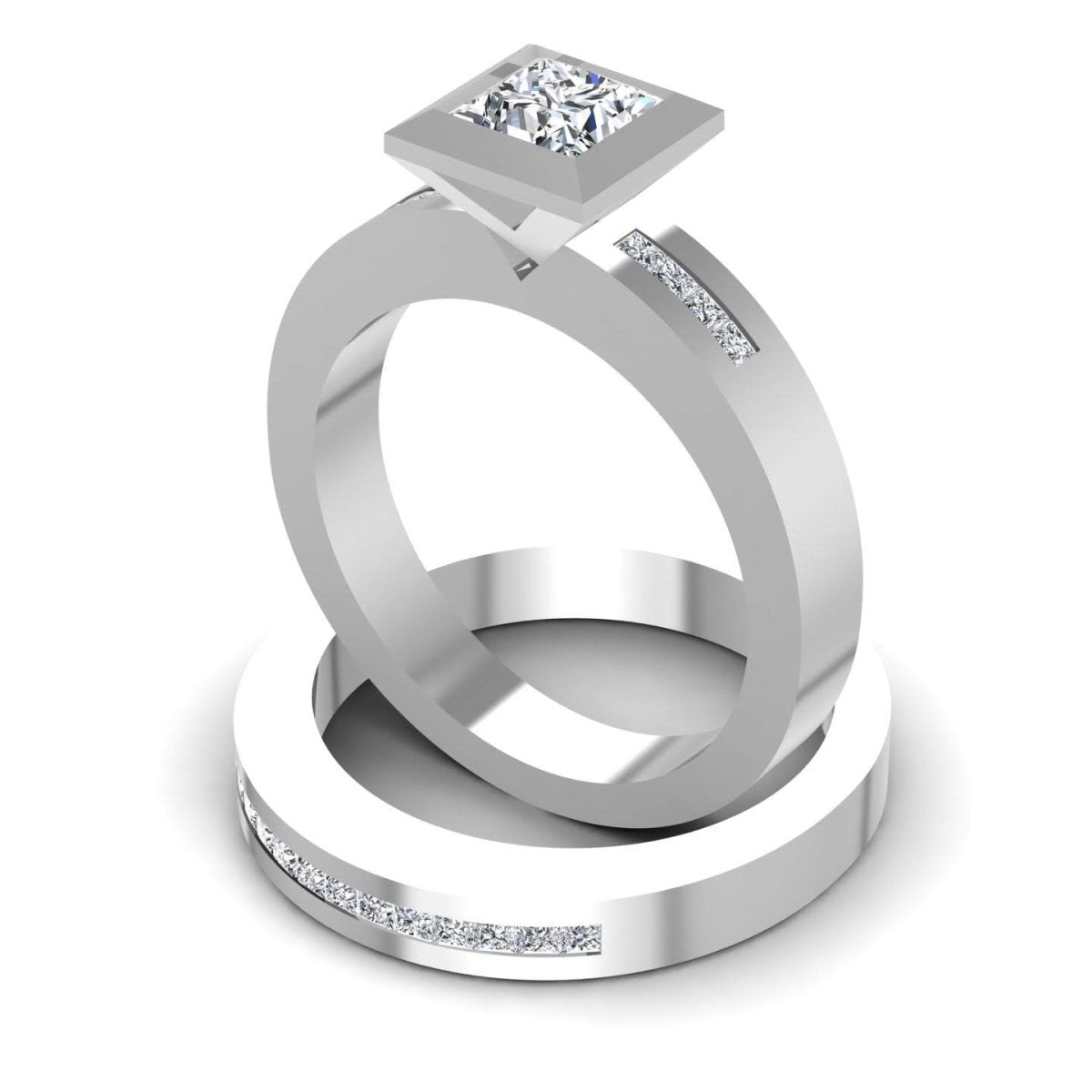 0.80-1.95 CT Princess & Round Cut Diamonds - Bridal Set