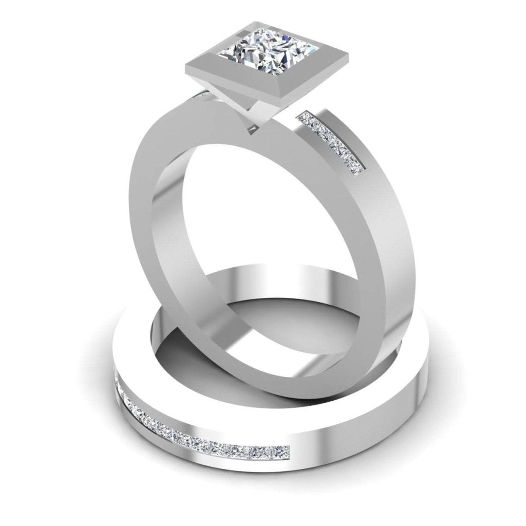 0.80-1.95 CT Princess & Round Cut Natural Diamonds - Bridal Set