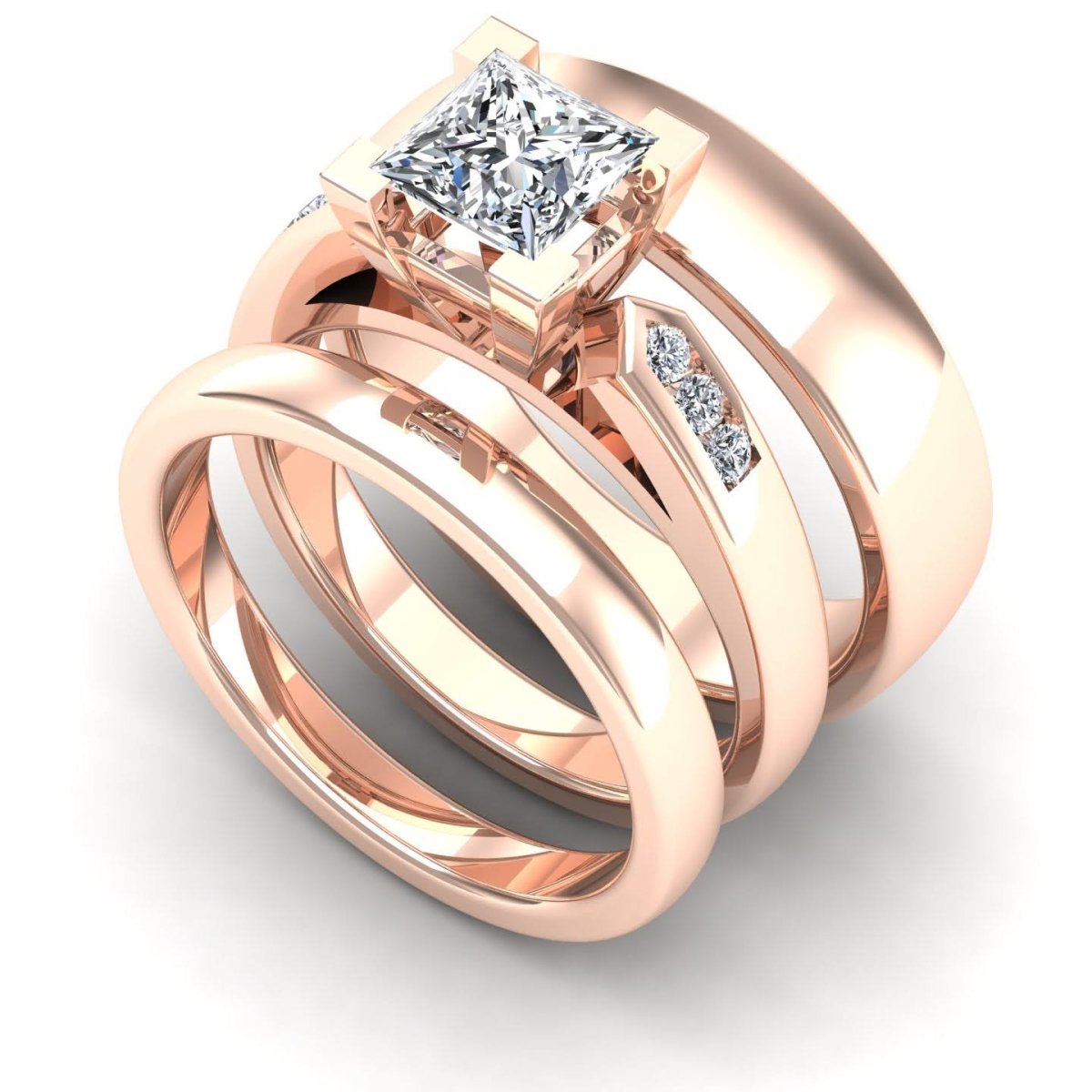 0.80-1.95 CT Round & Princess Cut Diamonds - Trio Ring - Primestyle.com