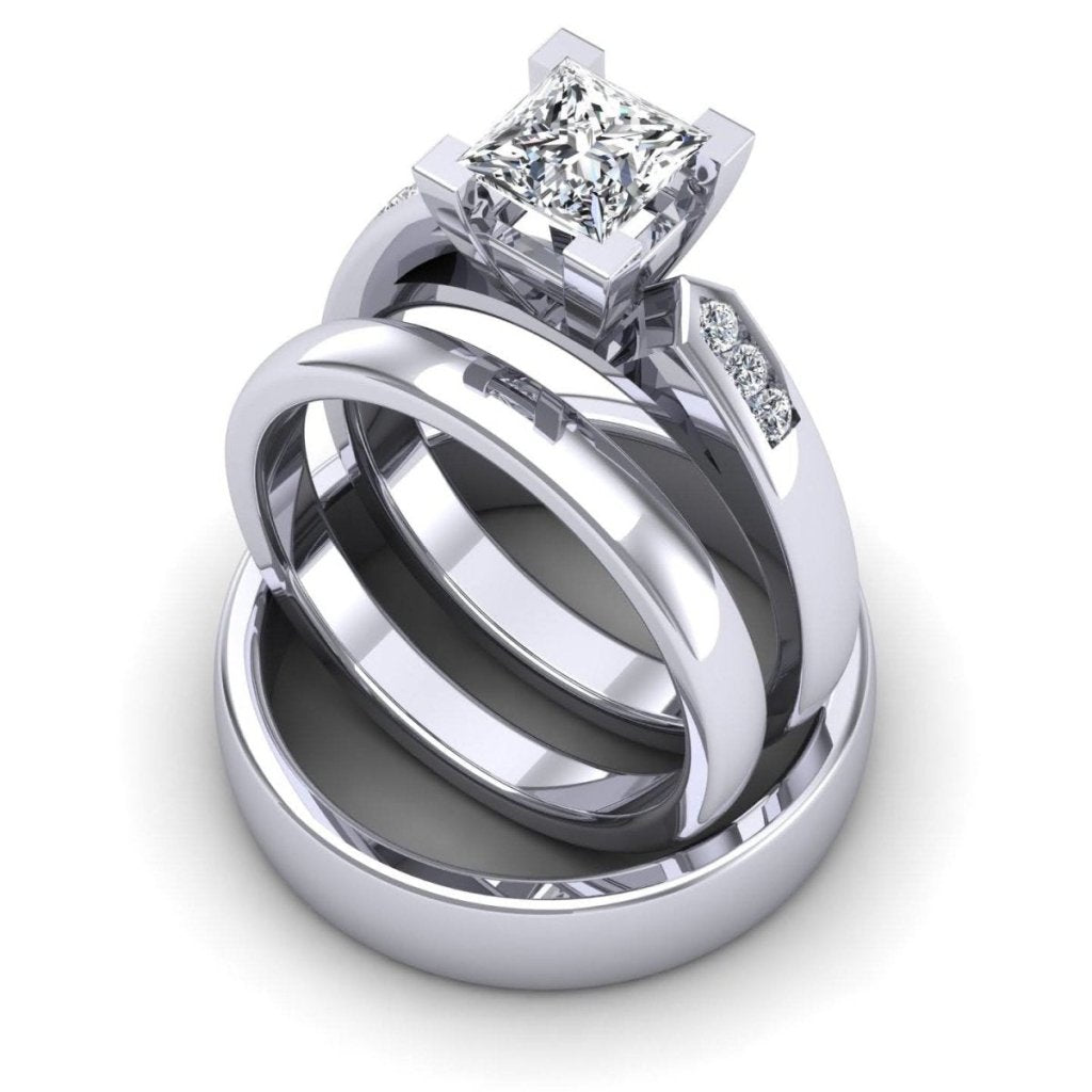 0.80-1.95 CT Princess & Round Cut Natural Diamonds - Trio Rings