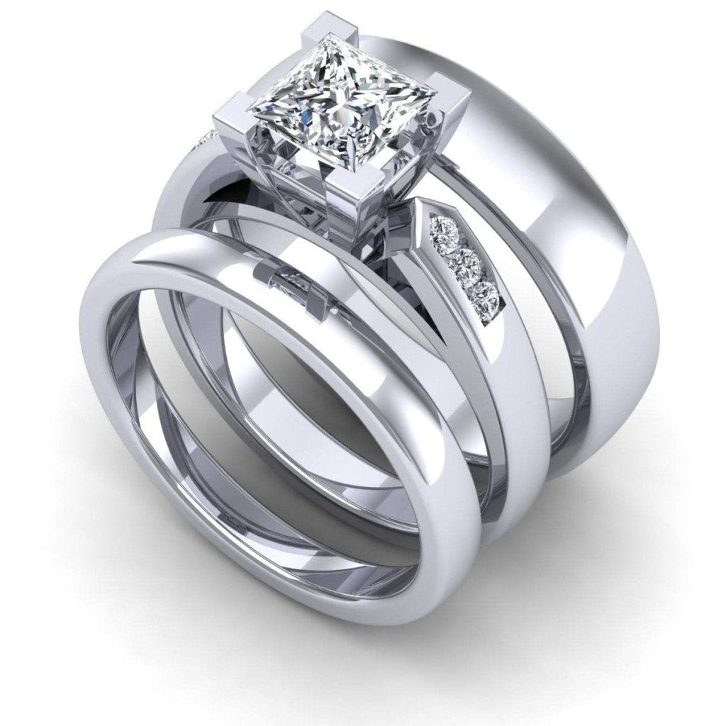 0.80-1.95 CT Princess & Round Cut Natural Diamonds - Trio Rings