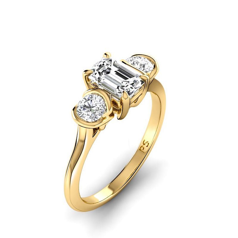 0.80-3.30 CT Round & Emerald Cut Lab Grown Diamonds - Three Stone Ring - Primestyle.com
