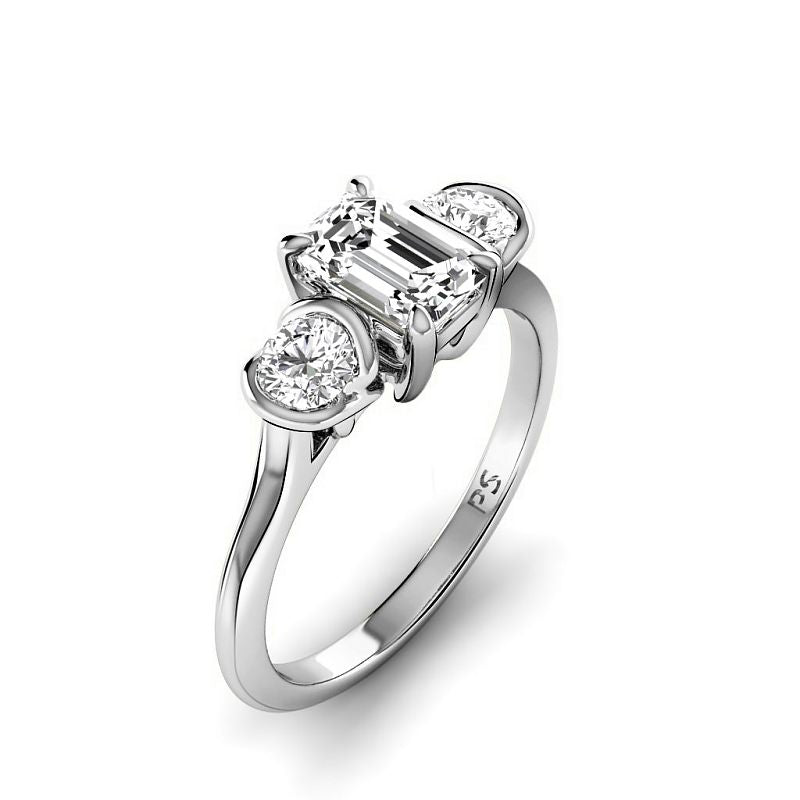 0.80-3.30 CT Round & Emerald Cut Lab Grown Diamonds - Three Stone Ring - Primestyle.com