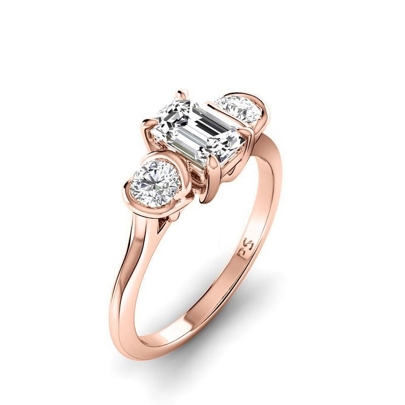 0.80-3.30 CT Round & Emerald Cut Lab Grown Diamonds - Three Stone Ring - Primestyle.com