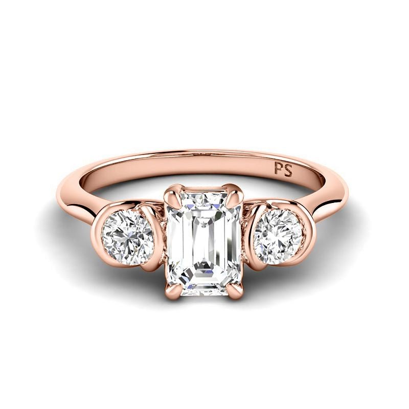 0.80-3.30 CT Round & Emerald Cut Lab Grown Diamonds - Three Stone Ring - Primestyle.com