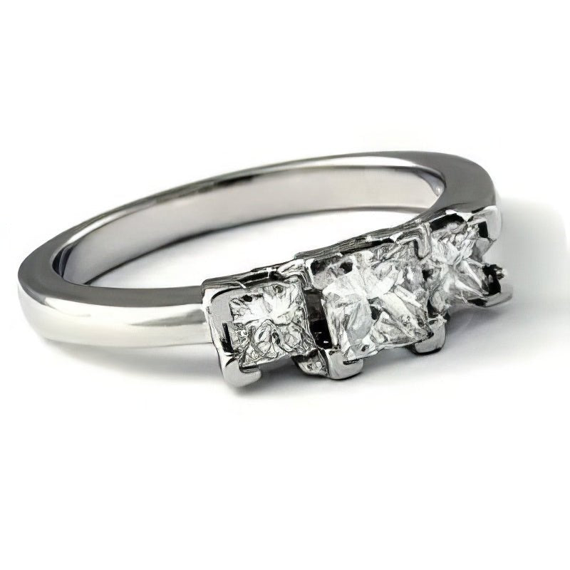 0.80 CT Princess Cut Diamonds - Three Stone Ring