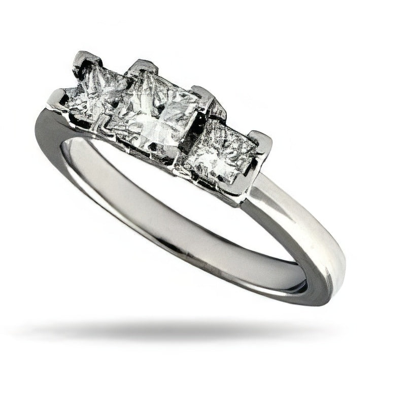 0.80 CT Princess Cut Diamonds - Three Stone Ring