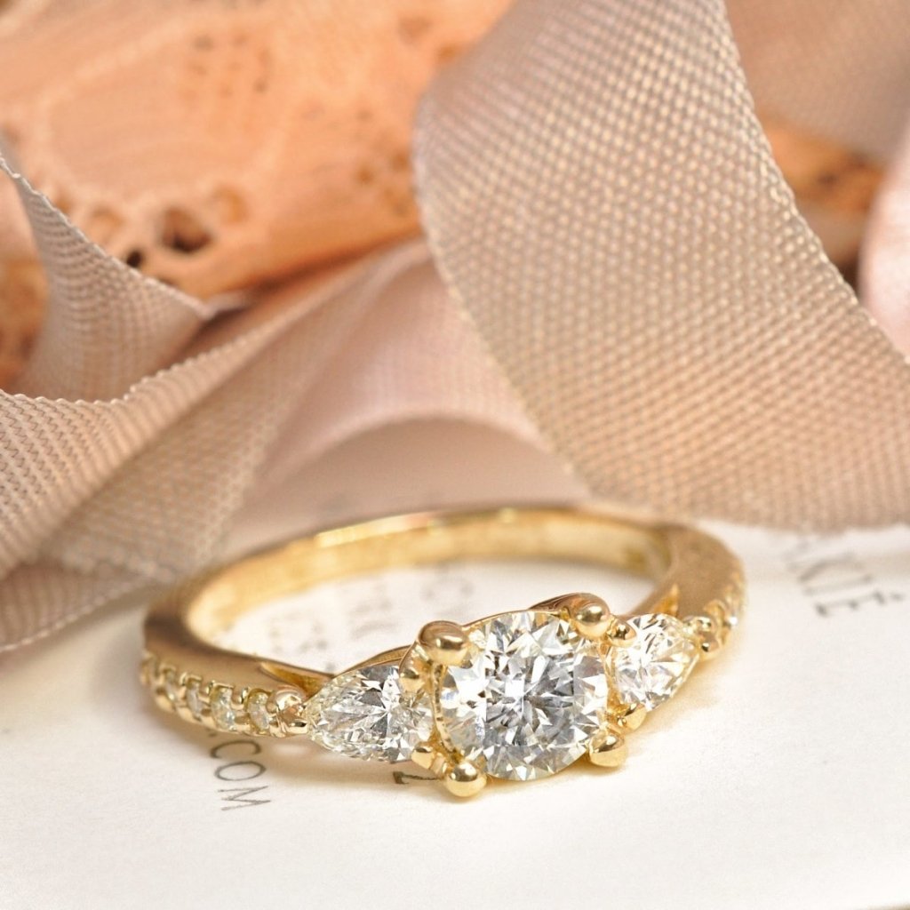 0.85-2.00 CT Pear & Round Cut Natural Diamonds - Engagement Ring