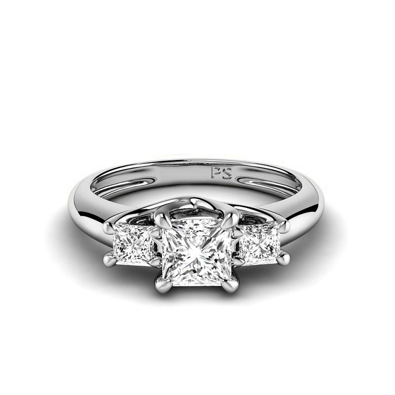 0.85 - 3.35 CT Princess Cut Lab Grown Diamonds - Three Stone Ring - Primestyle.com