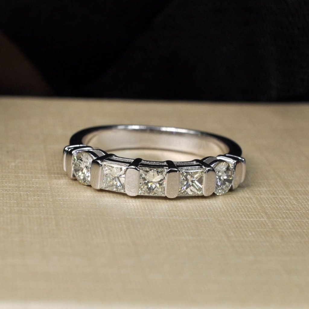 0.85 CT Princess & Round Cut Natural Diamonds - Wedding Band