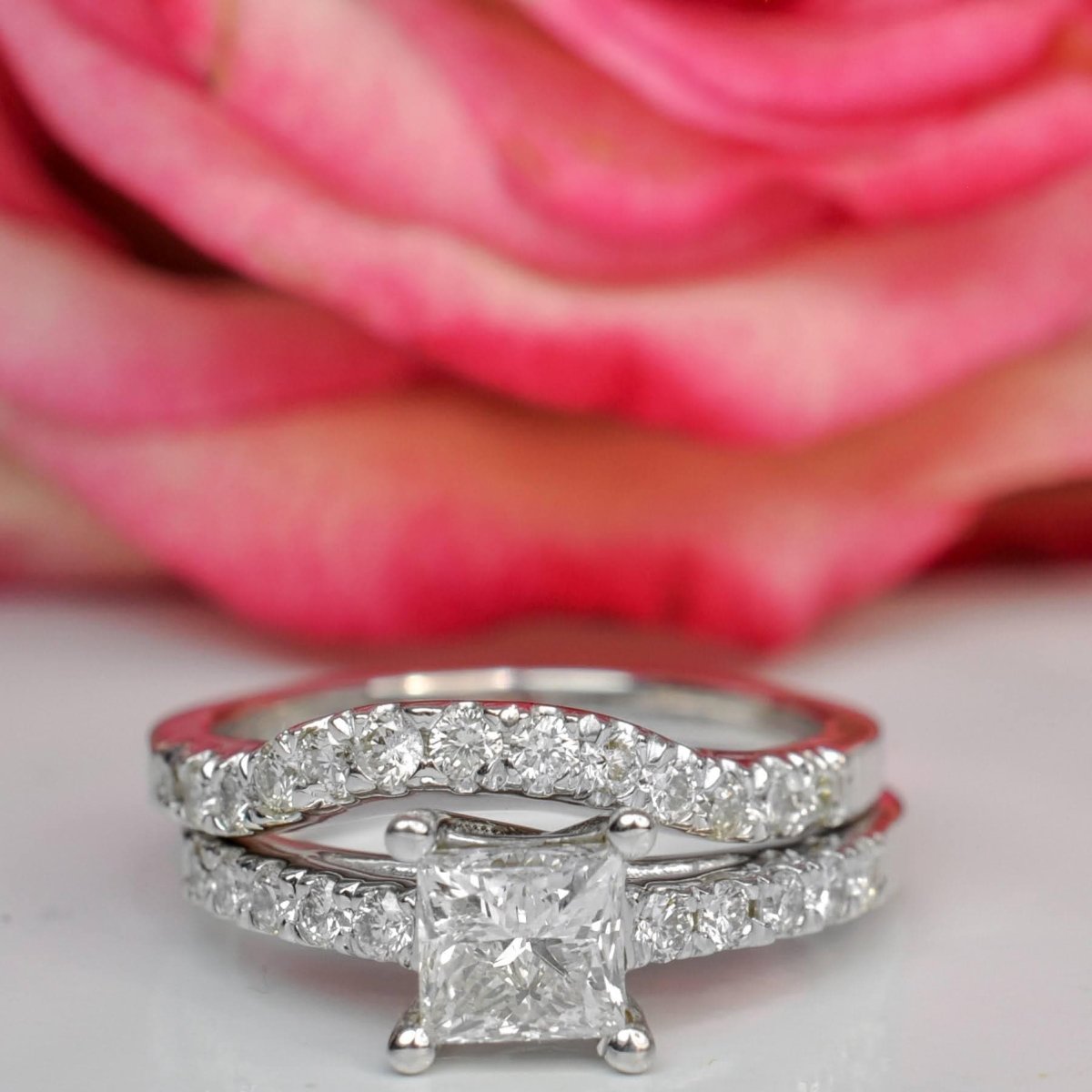 0.90-2.05 CT Princess & Round Cut Natural Diamonds - Bridal Set