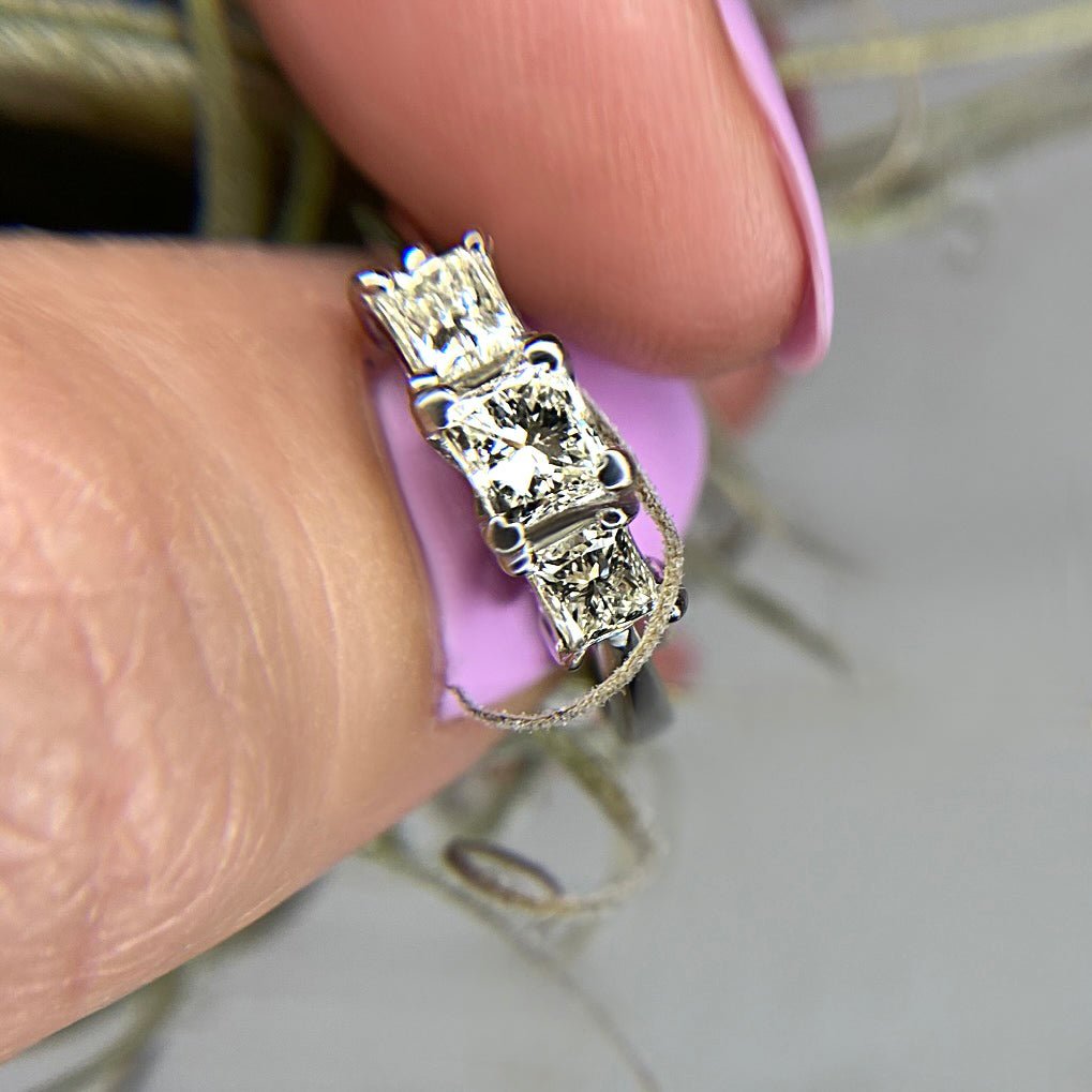 0.90 CT Princess Cut Natural Diamonds - Three Stone Rings