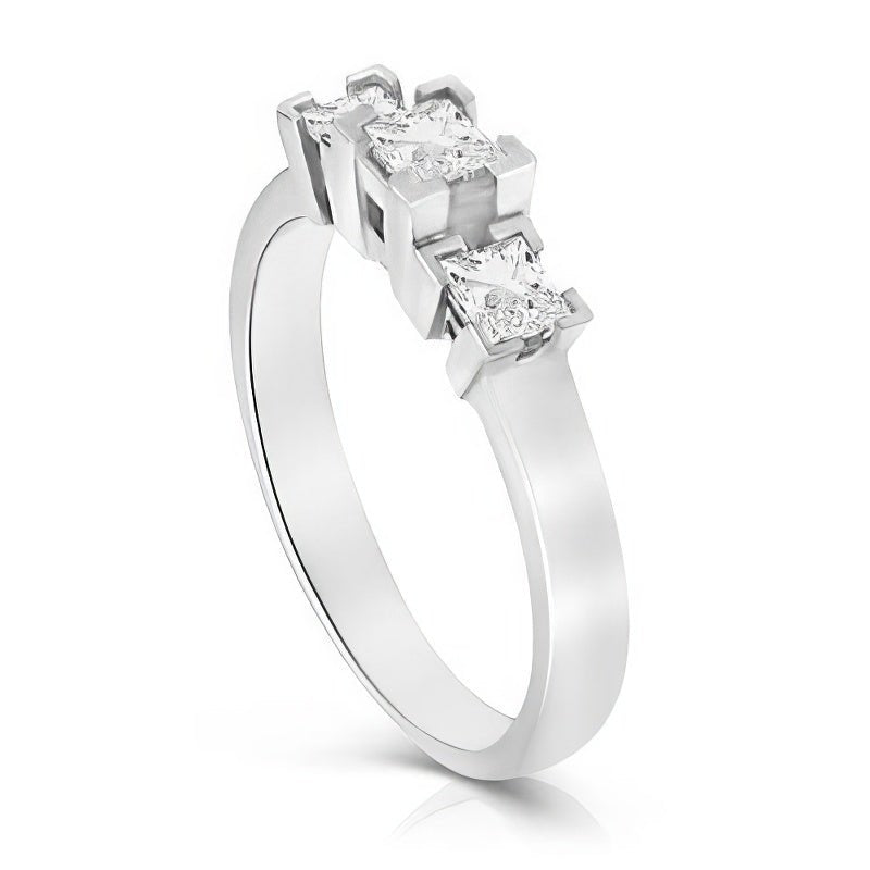 0.90 CT Princess Cut Natural Diamonds - Three Stone Rings