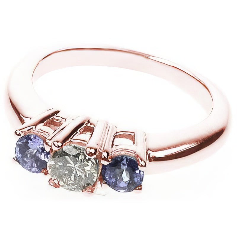 0.90 CT Round Cut Blue Sapphires & Diamonds - Three Stone Ring - Primestyle.com