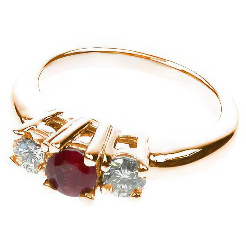 0.90 CT Round Cut Diamonds & Rubys - Three Stone Ring - Primestyle.com