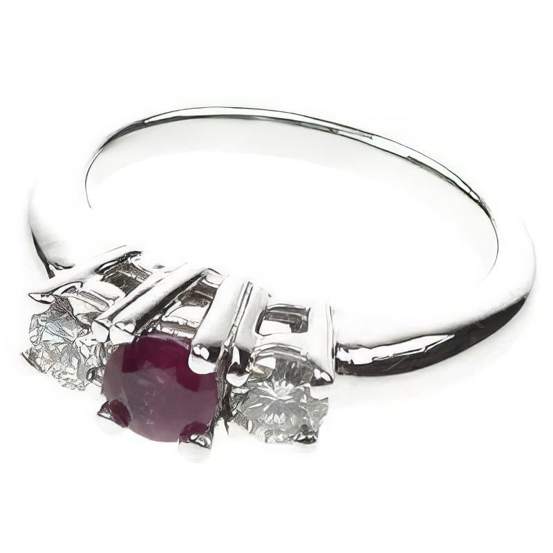 0.90 CT Round Cut Diamonds & Rubys - Three Stone Ring - Primestyle.com