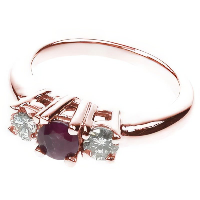0.90 CT Round Cut Diamonds & Rubys - Three Stone Ring - Primestyle.com