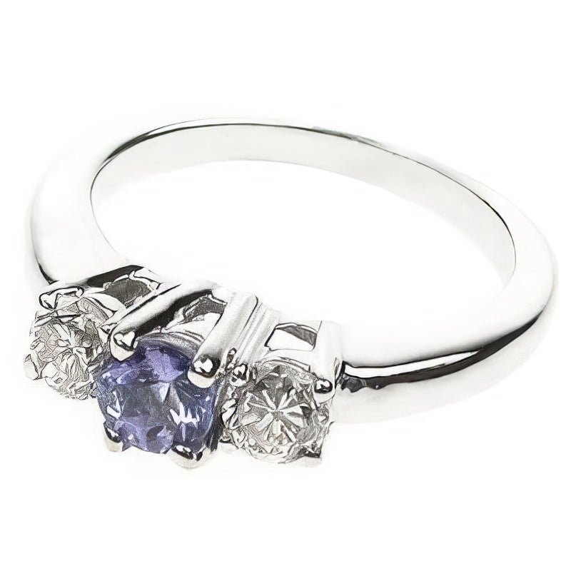 0.90 CT Round Cut Diamonds &amp; Tanzanites - Three Stone Ring - Primestyle.com