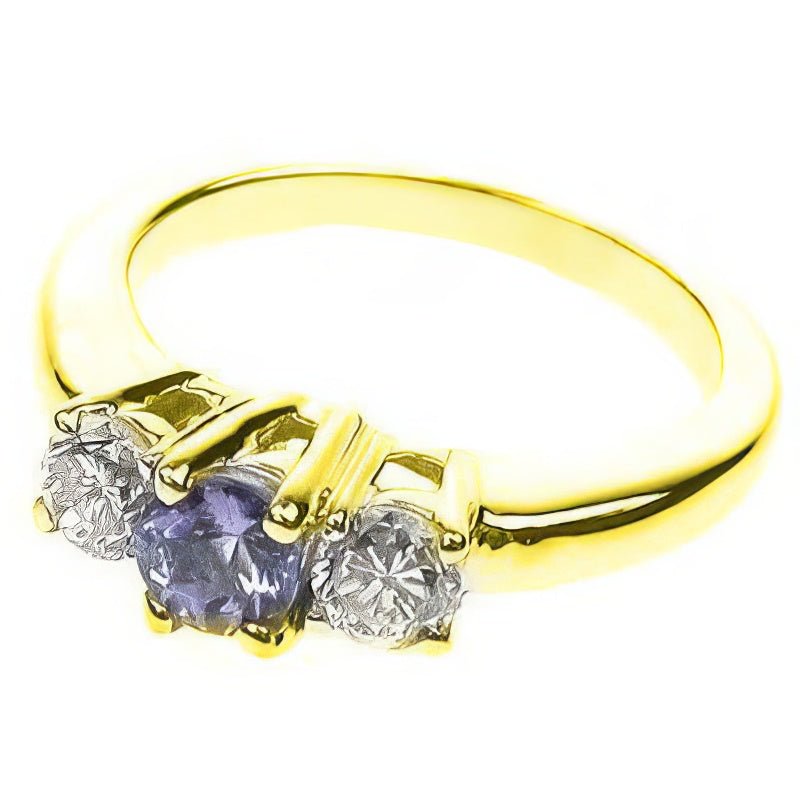 0.90 CT Round Cut Diamonds & Tanzanites - Three Stone Ring - Primestyle.com