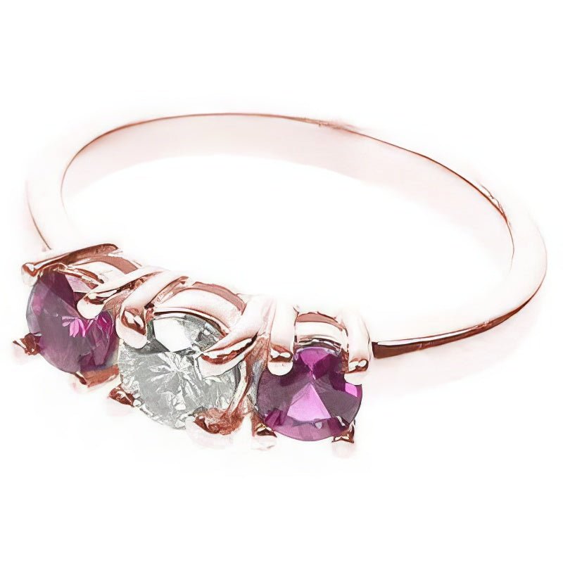 0.90 CT Round Cut Rubies & Diamonds - Three Stone Ring - Primestyle.com