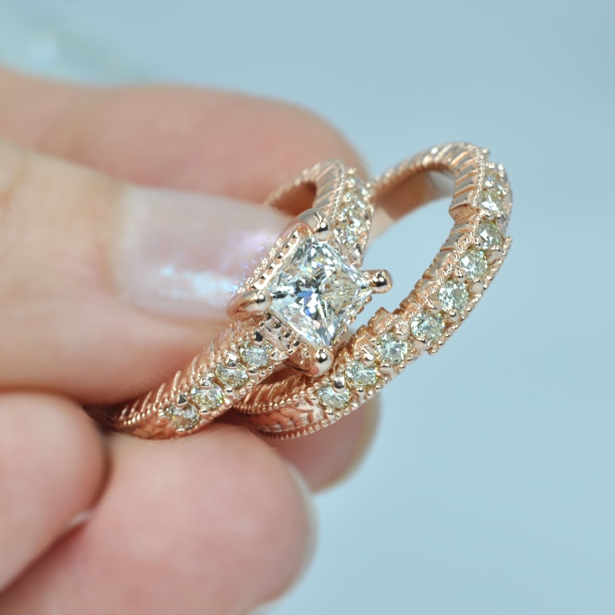 1.00-2.15 CT Round & Princess Cut Diamonds - Bridal Set