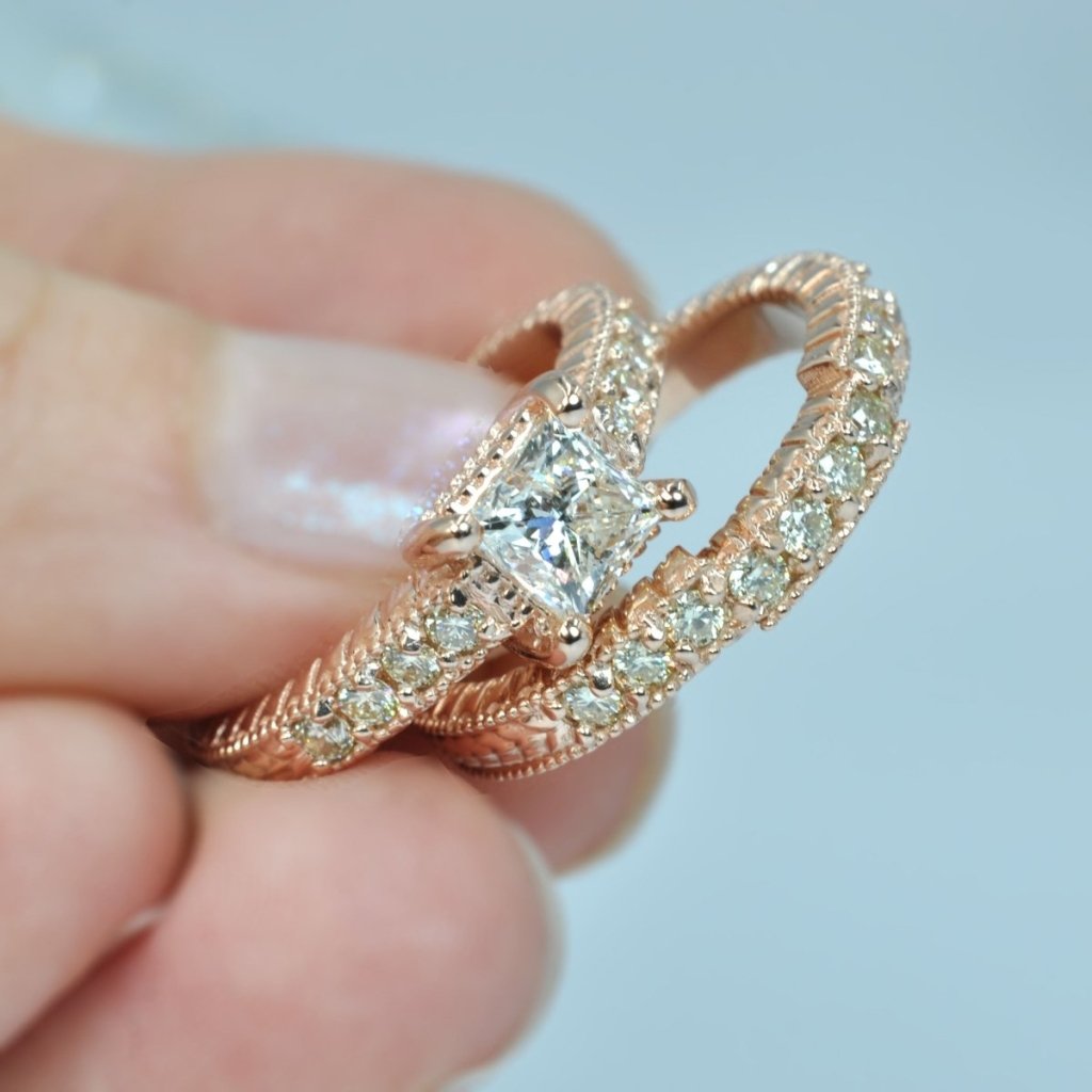 1.00 - 2.15 CT Princess & Round Cut Natural Diamonds - Bridal Set - Primestyle.com