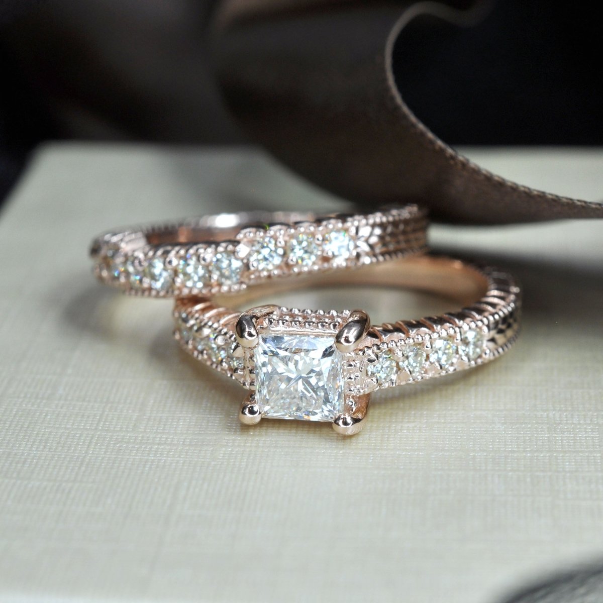 1.00-2.15 CT Round & Princess Cut Diamonds - Bridal Set - Primestyle.com