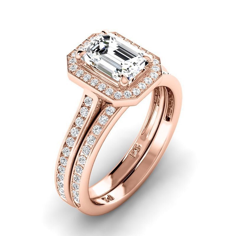 1.00 - 6.50 CT Emerald & Round Cut Diamonds - Bridal Set - Primestyle.com